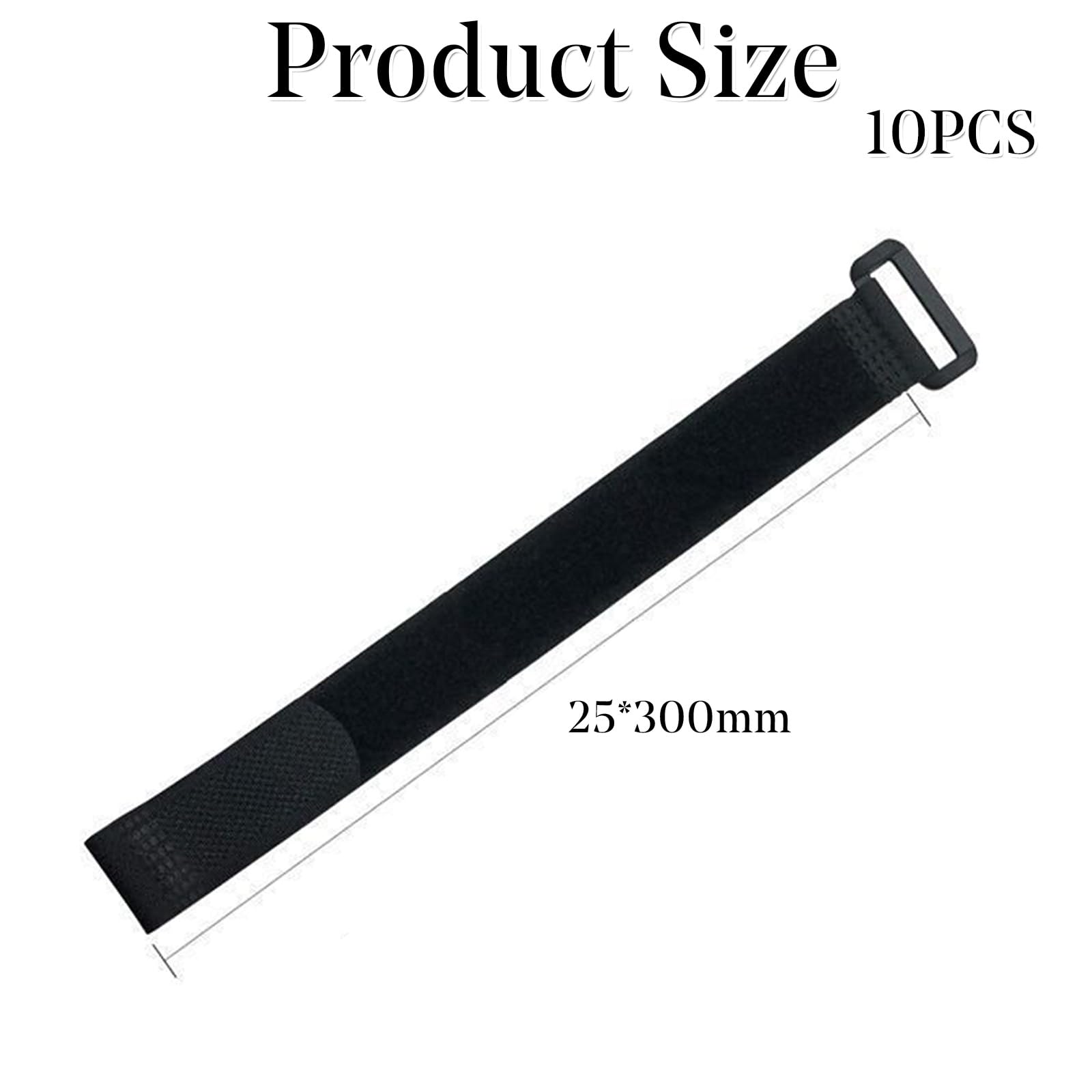 10 Pack Hook and Loop Straps Reusable Cable Ties Cable Organisers(300mm x 25mm), Black - Image 2