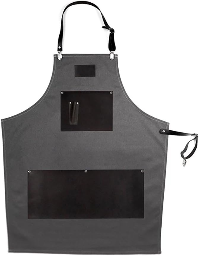 Heavy Duty Canvas Apron Genuine Leather Straps M to L. Woodworkers Tattoo Hairdresser Barbershop Utility Apron