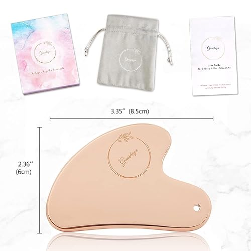 Miniatura 8 de Paquete de herramientas faciales Gua Sha de alta calidad, acero inoxidable (oro rosa) + verde jade