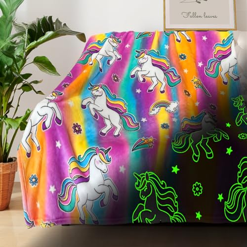 Image of Unicorn Glow in The Dark Blankets for Girls, Kids Blankets for Baby /Toddler, Unicorns Gifts for Girls Age 1-12, Soft Fleece Blanket 50 inchx 60 inch