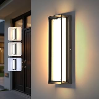LED Outdoor Wall Lights,Dimmable Exterior Wall Sconce 16",3000K / 4000K / 6000K,IP65 Waterproof,c Black Outside Light for Porch,Garage,Entrance,Hallway,Patio,Garden,House