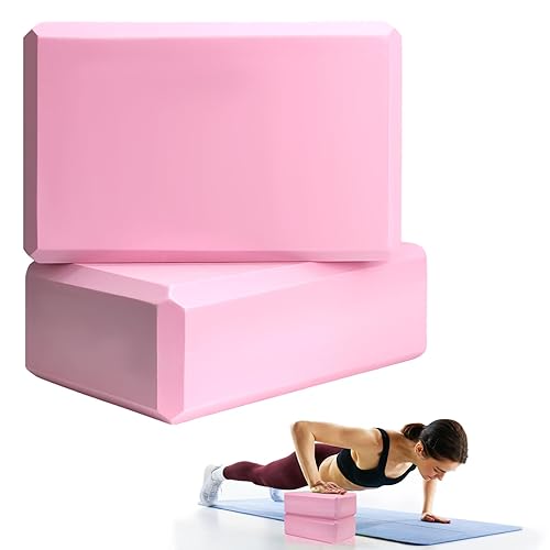 2 Pcs Yoga Blocks, 9"x6"x3" Foam Blocks Yoga Props for Pilates Stretching and Meditation Exercise Blocks Lightweight Yoga Essentials - Pink