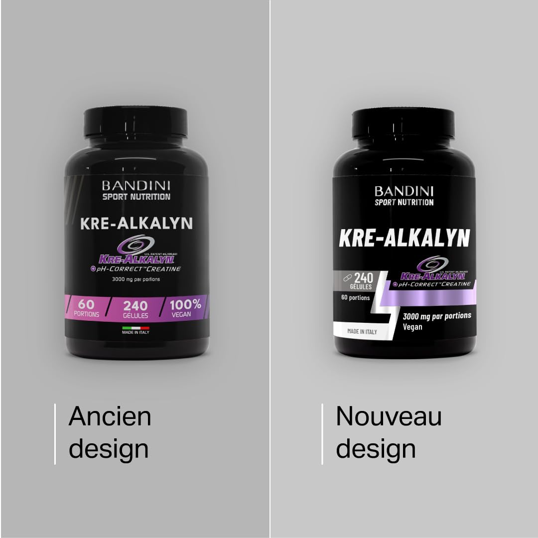 Bandini® Kre-Alkalyn® 240 capsules - Créatine alcaline tamponnée - Booster | Spécial Exercices intenses, Entraînement, Muslces, Sport et Gym - Gélules Végétalien - Monohydrate de creatine tamponnée