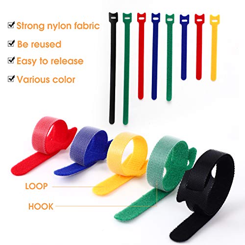 Ainuowei 80 Pcs Reusable Fastening Cable Ties 3 Sizes 6/8/10 Inch Adjustable Cord Ties Cord Straps Cable Organizer Hook And Loop Ties For Cord Management，5 Colors #TOP2