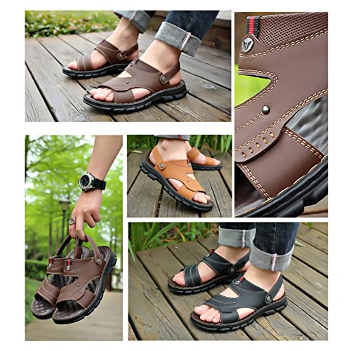 Men's Athletic Hiking Walking Sandals Non-Slip Water Resistant Lightweight Comfortable Beach Shoes，Men's Leather Sport Sandals, Breathable Waterproof Outdoor Athletic (Color : Brown, Size : 9.5)2