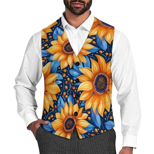 Sunflower Men's Suit Vests Business Formal Dress V-Neck Waistcoat Tops with 2 Pockets
