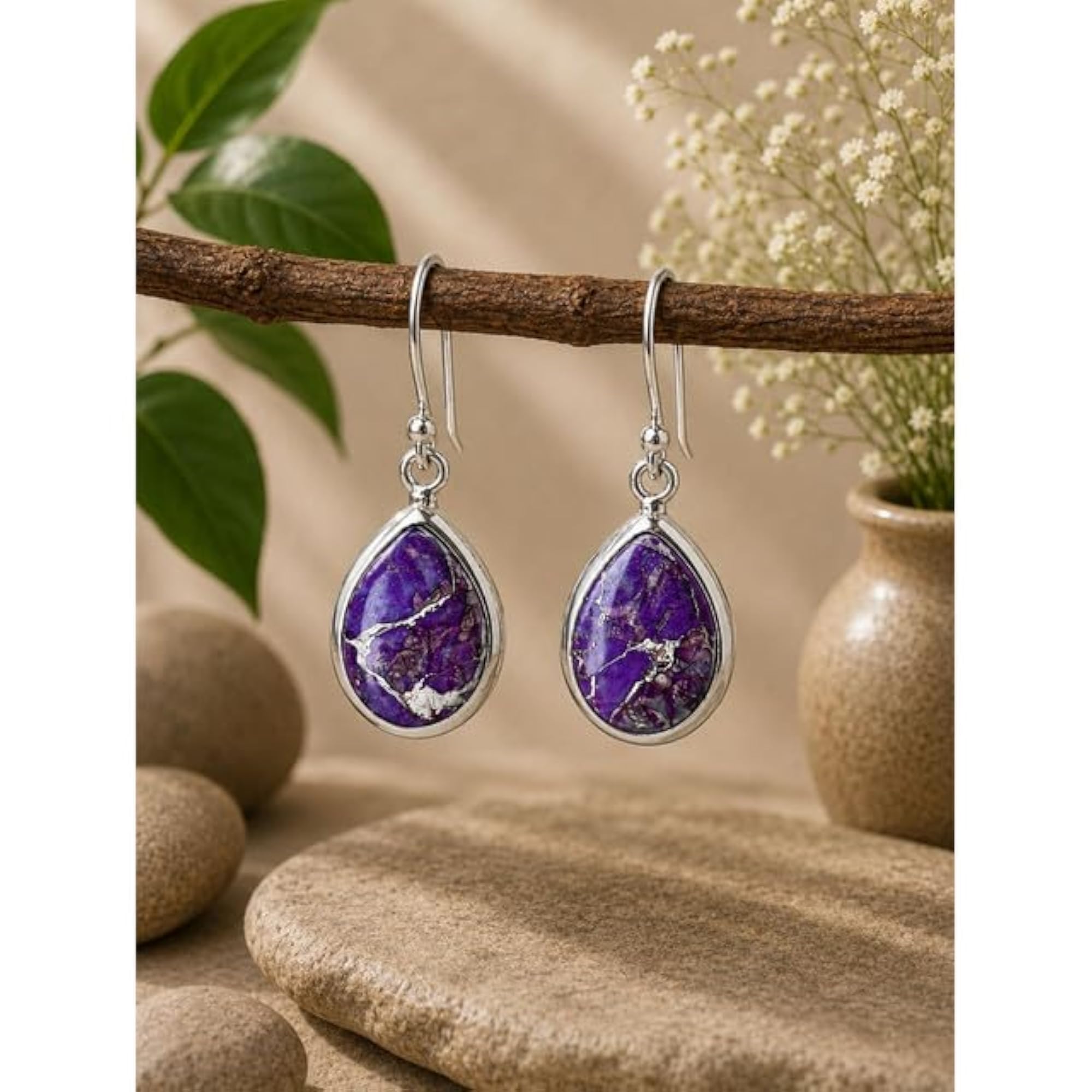 Women's 925 Sterling Silver Turquoise Gemstone Teardrop Earrings