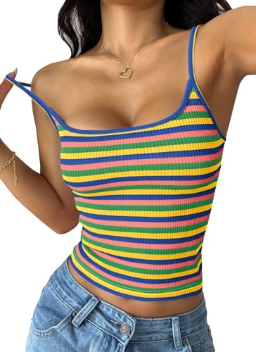 PRETTYGARDEN Women Summer Crop Tank Tops Striped Cami - image 1