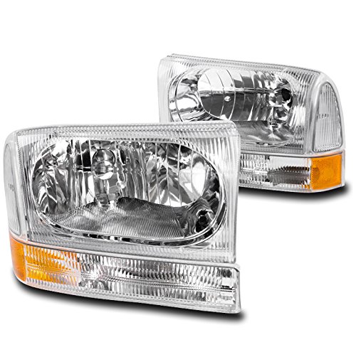 ZMAUTOPARTS Replacement Chrome/Amber Headlights Lamps Compatible with 1999-2004 Ford F-250/F-350/F-450/F-550 Super Duty