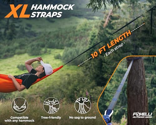 Foxelli XL Hammock Straps - Extra Long 20FT Heavy Duty No-Stretch Suspension System, 40+2 Loops, 2000 LBS Capacity, for Indoor/Outdoor Use – Set of 2 Straps & Carry Bag