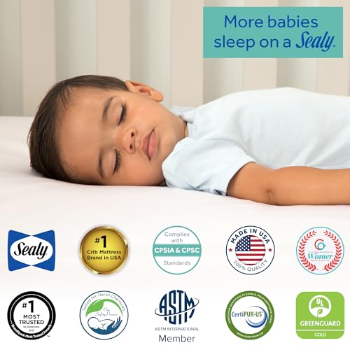 Image of SEALY BABY 2 Stage Infant Crib Mattress Plus Toddler Bed Fit, Breathable, Cooling Foam Cotton Cover, Dual Firmness & Ultra-Lightweight, Cozy Cool