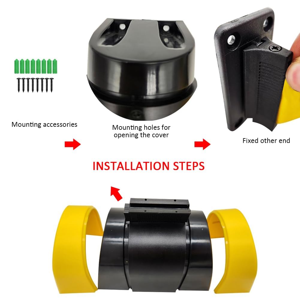 Absperrseile, Sicherheitswarnbänder, Wall mounted queuing barrier, Retractable barrier, ABS Plastic Housing, Safety cordon crowd control 5 / 10M, Warning tape personnel guidance system, airports（10m）