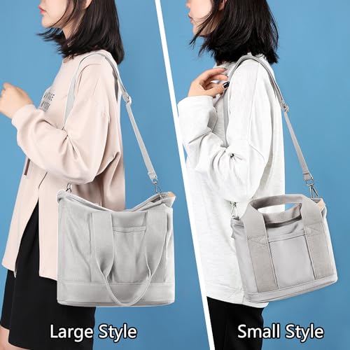 Image of Canvas Tote Bag for Women,Small Totes Bags with Zipper Crossbody Purse with Pockets Large Shoulder Handbag,2 Sizes