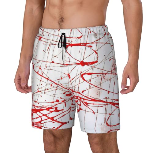Red Paint Artshort Swim Trunks with Waist Rope and Two Side Pockets Beach Shorts Bathing Suits for Men2