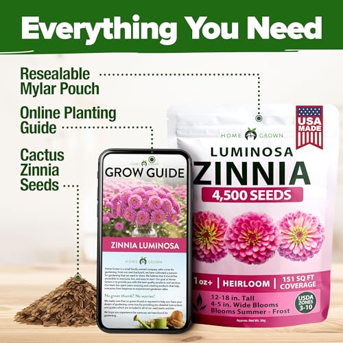 Image of HOME GROWN Pink Zinnia Seeds - 4,500 Luminosa Zinnias, Easy to Grow Annual Flower Seeds for Planting Outdoors for 2026, Fast Blooming, Heat Tolerant Herb Seed Garden Companion (Zinnia elegans)