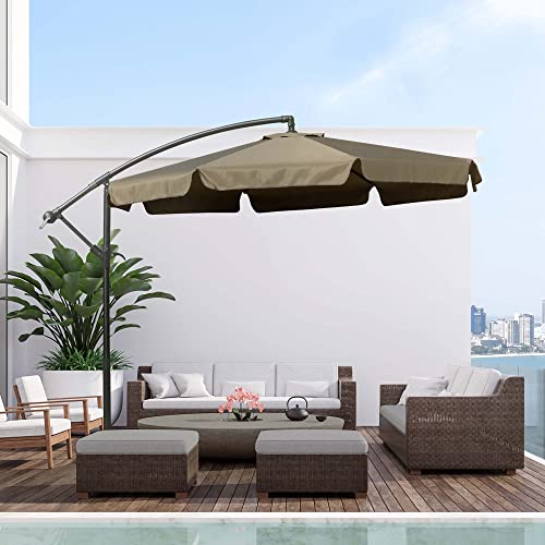 Outsunny 9' Offset Hanging Patio Umbrella, Cantilever Umbrella With Easy Tilt Adjustment, Cross Base And 8 Ribs For Backyard, Poolside, Lawn And Garden, Coffee #TOP1