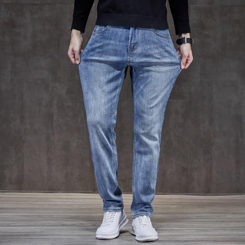 Slim Straight Leg High Stretch Leg Skinny Jeans Solid Color Pants for Men4