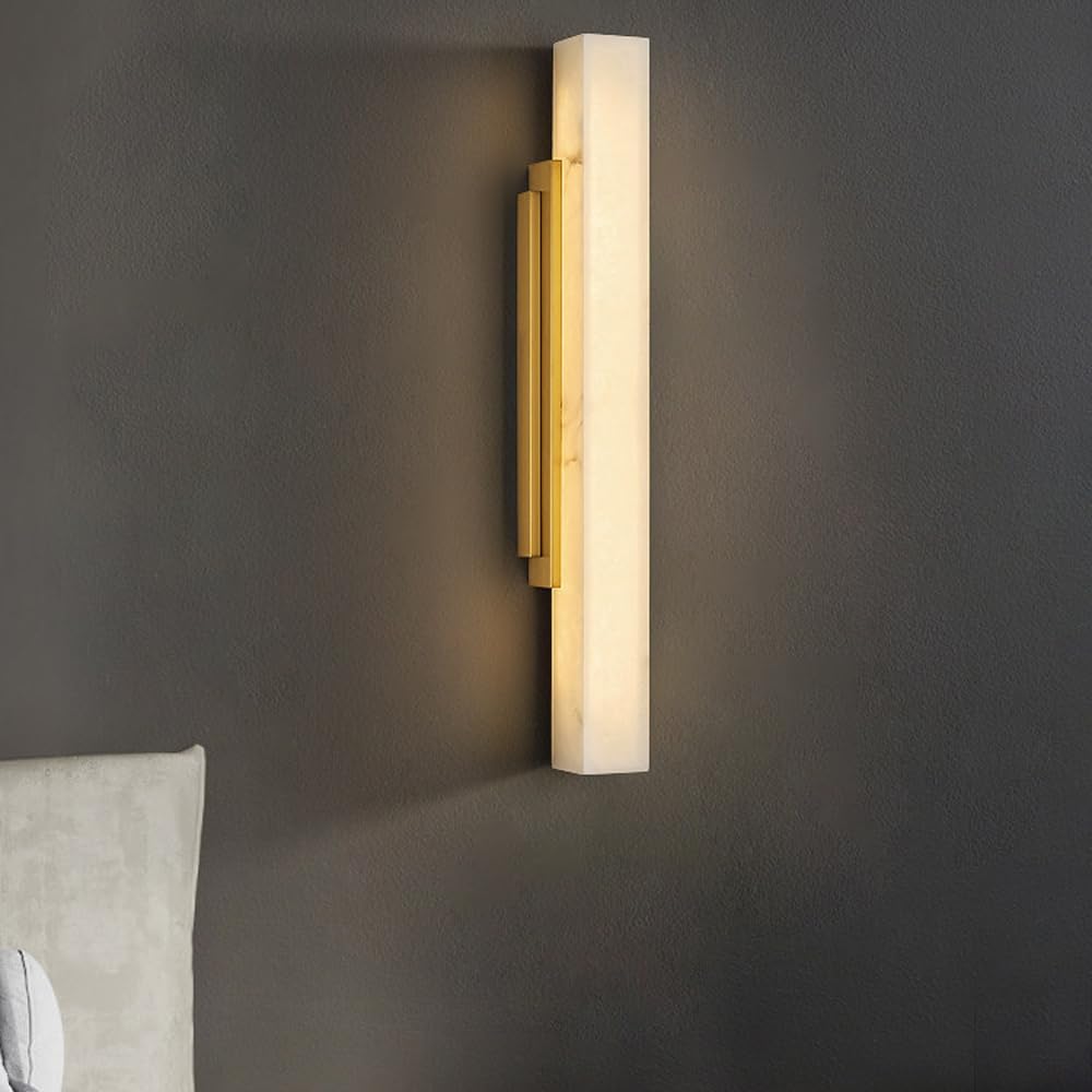 Alabaster Wall Sconce Modern Luxury Gold Vanity Light For Bathroom 3000K Spanish Natural Marble Wall Mounted Lamp Hardwired Sconce Lighting For Bathroom Mirror Bedroom Natural Stone Lighting Fixtures