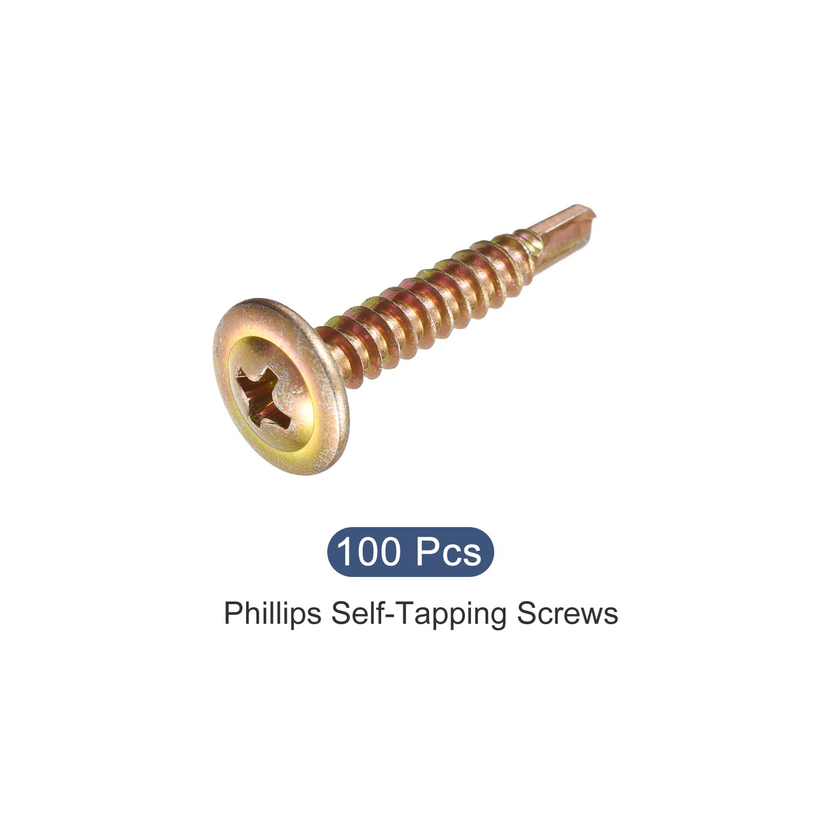 Tornillos Autorroscantes Phillips #8 X 1" - Pack De 100 Uds, Acero Al Carbono, Dorado, Para Madera Y Chapa
