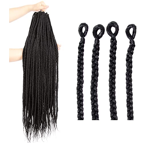Bohobabe Big Loop Box Braids Crochet Hair 30 Inch 8 Packs Prelooped, Medium Long 3X Knotless Crochet Box Braiding Hair, Three Tones Goddess Braid Natural Black (1B) #TOP6