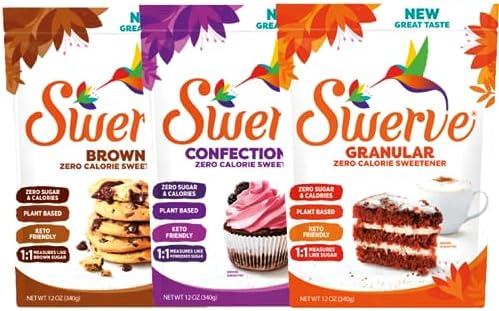 Swerve Sweetener Granular, Brown and Confectioners Baker's Trio - Sugar Substitute, Zero Calorie, Keto Friendly, Zero Sugar, Non-Glycemic, 12oz, 3 Pack