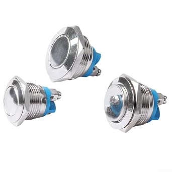 12V 19mm Momentary Push Button Switch Metal Waterproof On Off with Brass Housing IP66 Protection for Electrical Relay and Starter Circuits (flat head)