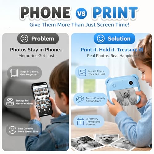 Image of Casaquin Kids Instant Print Camera, Digital Camera for Photography & Video, 2.4 inch Color Screen, Rechargeable Toy Camera with Games, Filters & 2 Paper Rolls - Colour Subject to Availability