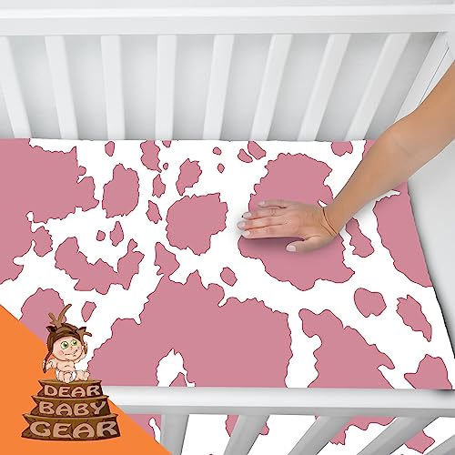 Image of Dear Baby Gear Baby Crib Sheets - Toddler Bed Sheets - Breathable Fitted Bed Sheet - Nursery Bedding - Cribs Mattress Cover - Crib Sheet for Girls & Boys - 52x28x10 (Dusty Rose Pink Cow Hide Animal)