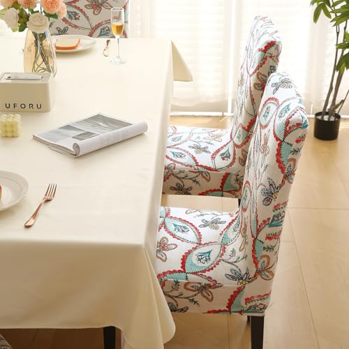 Image of HOKIPO Premium Printed Velvet Chair Cover Set of 2 for Dining Table, Beige Persian Garden (AR-5794-D9*2)