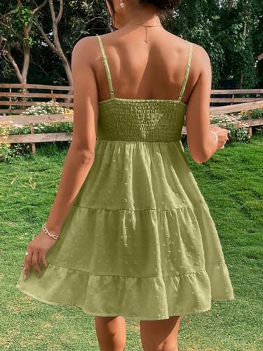 Image of Floerns Women's Swiss Dots Sleeveless Ruched Bust Ruffle Hem Cami Short Dress