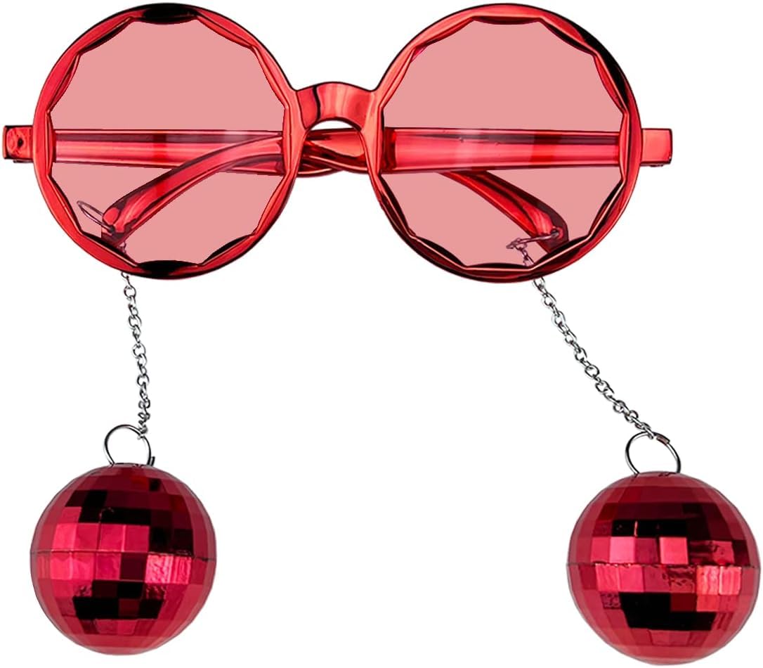 LUDALY Party Shiny Hanging Disco Ball Eye Glasses Costume Stag Night Party Gift Favors (Red)