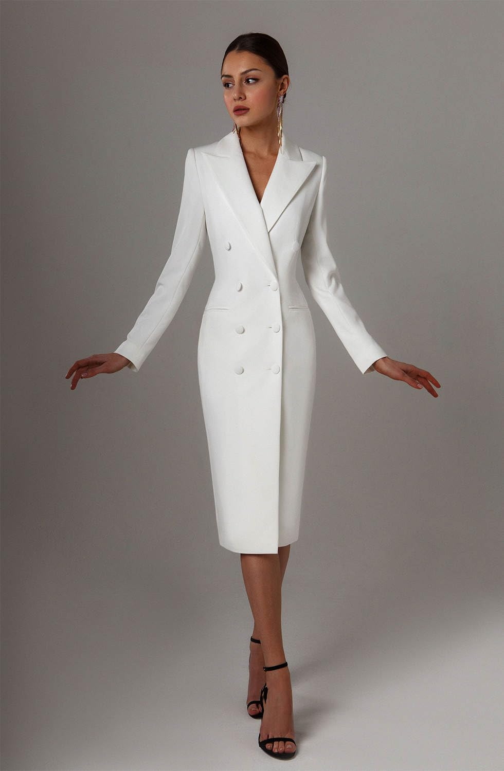 Femme Blazer à Double Boutonnage Robe Manteau Long à Revers en Pointe Outfits pour Enseignants, Bureau, Costume de Travail, Veste de Travail