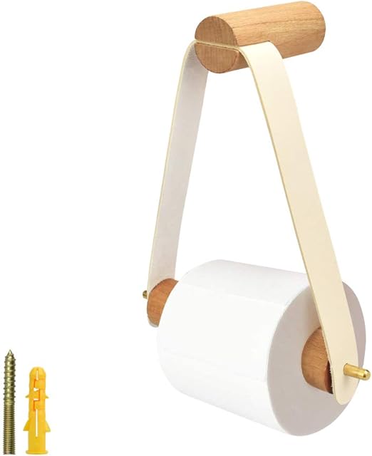 KLYNGTSK Wooden Toilet Roll Holder Wall Mounted Toilet Paper Holder Hanging Toilet Tissue Holder Retro Tissue Roll Holder Multifunctional Tissue Hanger as Towel Holder for Bathroom Kitchen(18x20cm)