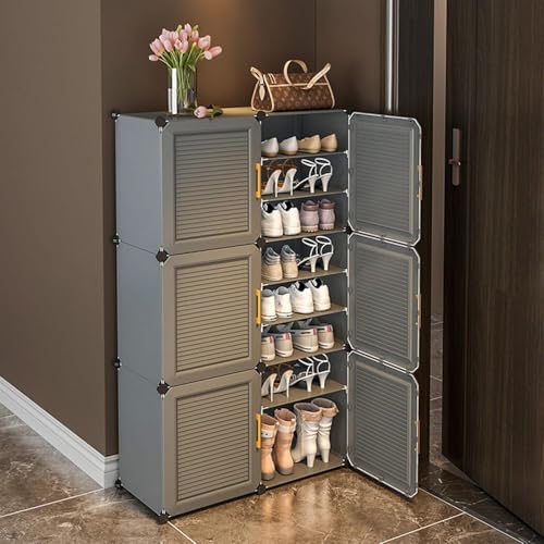 Image of EXVITO 6 Tier Shoe Rack with Shelf, Folding Shoe Rack for Bedroom, Living Room,Entryway, Footwear Stand for Home, Organizer, ShoeRack Plastic | Plastic Shoes Rack for Home - HT-Grey