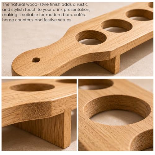 Image of Go Hooked Wooden Shot Glass & Paddle Set with 6 Glasses (30 ml Each), Serving Paddle Board with Holder Stand, Table Presentation Set for Parties, Gatherings, Hosting & Celebration Decor