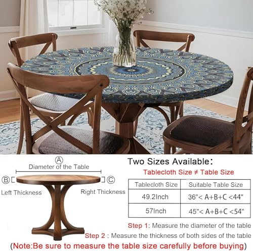 Drawstring Fitted Round Tablecloth for 36-44" Tables Outside Rustic Polyester Weather Proof Table Clothes Western Aesthetic Home Decoration Car Traveling Necessities Birthday Parties Finds