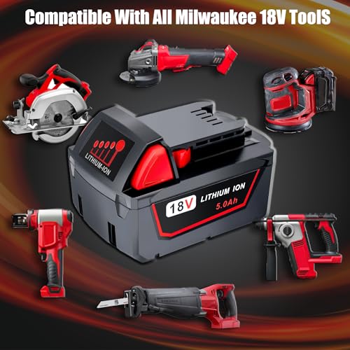 5.0Ah Replacement Battery for Milwaukee 18V Battery Compatible with Milwaukee M18 Battery 48-11-1850 48-11-1852 48-11-1820 48-11-1828 48-11-1830 Cordless Power Tools 2 Pack