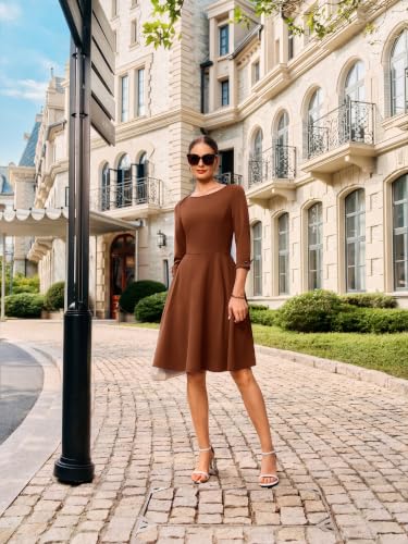 Image of GRACE KARIN Work Dresses for Women 2025 3 /4 Sleeve Fit and Flare Business Midi Dress Classy Office Dresses with Pockets