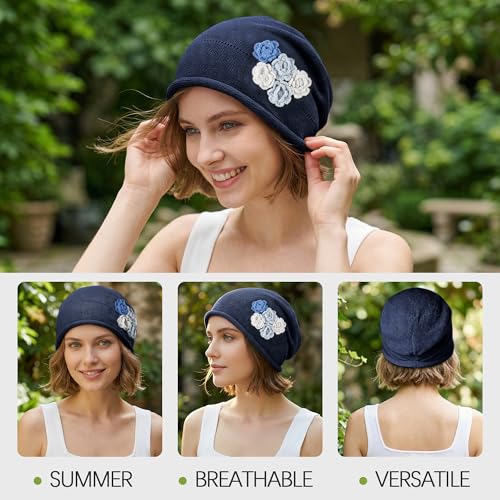 Ababalaya Breathable Cotton Linen Slouchy Beanie Hat for Women - Image 5