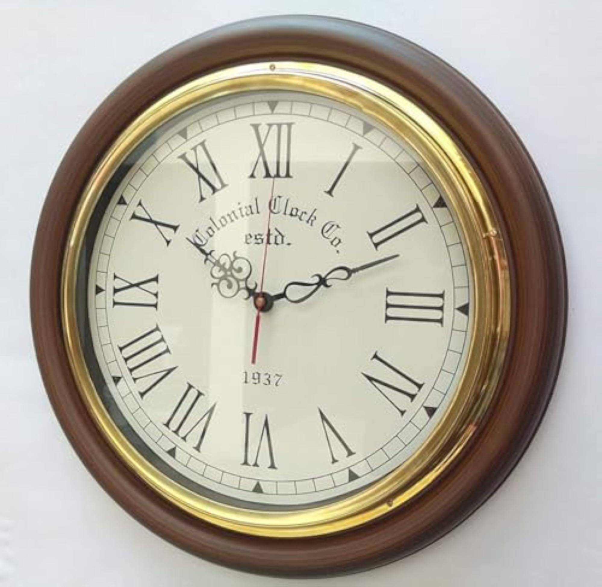 Nautical Wooden Wall Clock with Brass Ring for Home