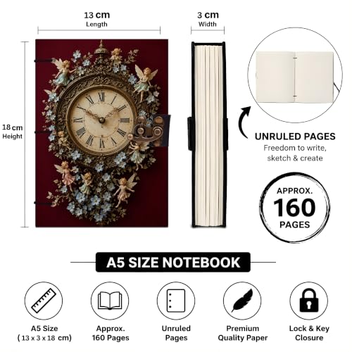 Image of Red Watch Diary Notebook 7x5 Inch 160 Pages Unruled Journal for Writing