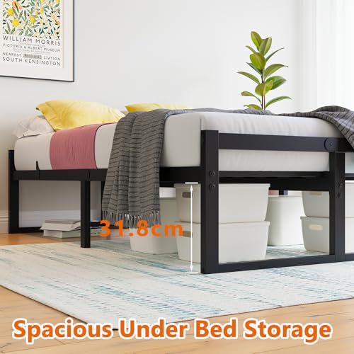 Bett120x200 cm,Bettgestell 120x200 mit Lattenrost aus Metall,Metallbett 120x200 cm mit Stauraum-32cm Hoch,Gästebett Doppelbett KeinBoxspringbett Erforderlich,Schwarz Bettrahmen – Bild 8