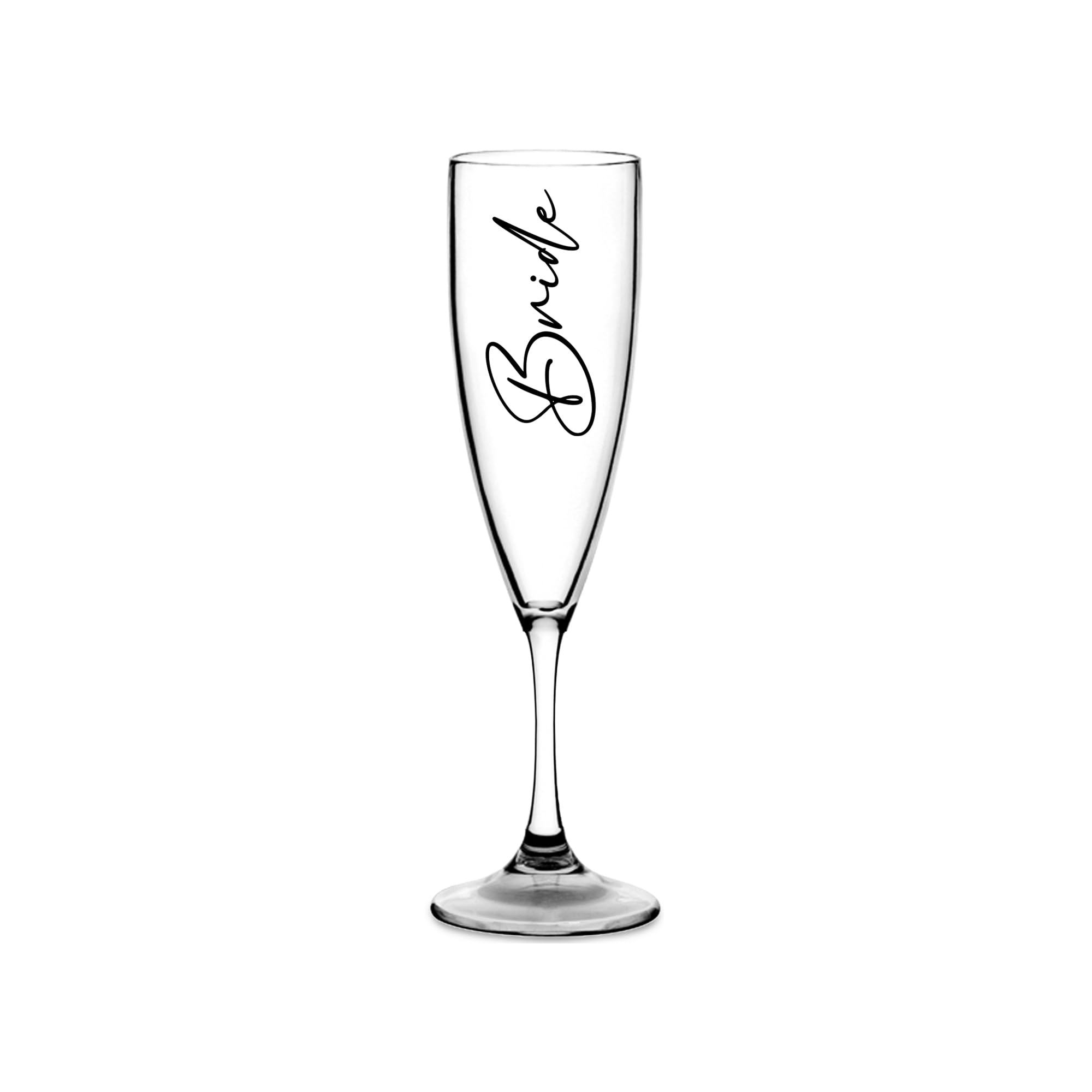 Print Maniacs Champagne Premium Clear Flute Glass Bride Groom Mr Mrs Wedding Maid Honour Wine Cocktail Prosecco Celebrations Gift (Black, Bride)