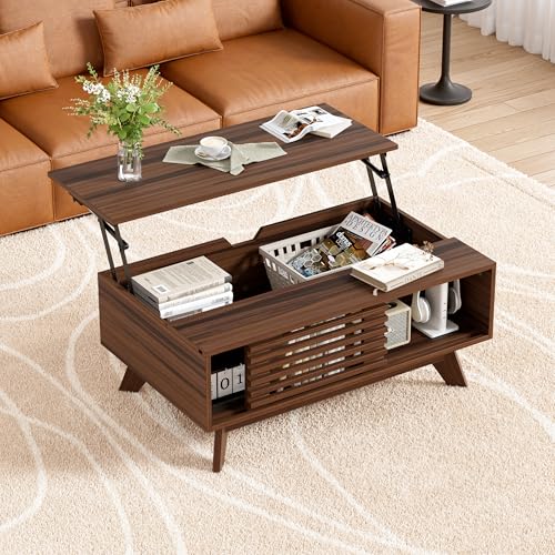 MSFE Mesa Centro Elevable, Mesa Elevable con Espacio de Almacenamiento y Extensión, Mesas de Café para Salón, Retro Medieval Mesas, Marrón Vintag