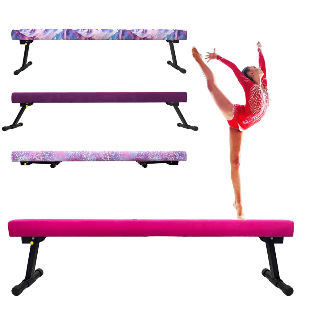 Peakpath 8FT Adjustable&Foldable Gymnastics Balance Beam,Home Gym Equipment,Easy Assembling and Storage,No Tool Require,for Kids Children Girls Training (New Pink)