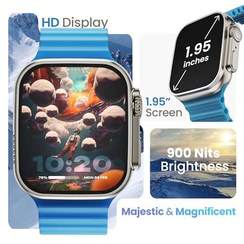 Image of Boult Crown Smart Watch 1.95'' Display, Bluetooth Calling, Working Crown, Zinc Alloy Frame, 900 Nits Brightness, AI Voice Assistant, SpO2 Monitoring, 100+ Sports Mode (Blue)