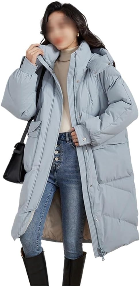 Women's Down Jacket Warm Knee Length Hood Warm Jacket with Hat for Women