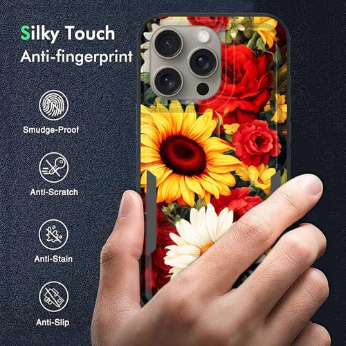 KJFHDJFDH for iPhone 16 Pro Case,Dual Layer Hybrid Heavy Duty Rugged Shockproof Hard PC +Soft Silicone Protective Case for iPhone 16 Pro 6.3 inch 2024,Sunflowers and Roses Pattern - image 5