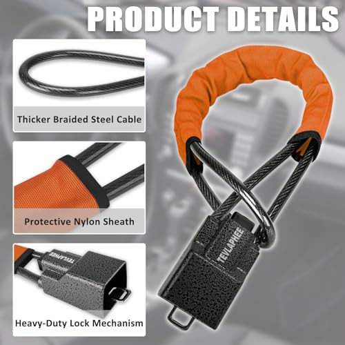 Tevlaphee Upgraded Steering Wheel Lock, Seat Belt Lock, Metal Head, High Visibility Car Lock Anti-Theft Device, Heavy Duty, Universal Fit for Car, SUV, Pickup, Jeep, Van, RV, 3Keys(Orange) - Image 3