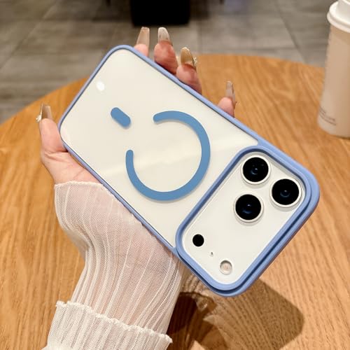 Étui magnétique iPhone 17 Pro Max bleu et coque rigide transparente anti choc